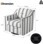 Pia Ricco Set of 2 Oversized Modern Striped Fabric Swivel Accent Chairs with Removable Covers, Living Room Reception Set