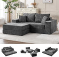 79" Boneless Cloud Loveseat Sofa Couch, Modular Foldable Floor Sofa with Ottoman, Chenille Lounge Convertible Sofa Bed for Living Room, No Assembly, Dark Grey