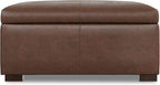SIMPLIHOME Gabbie 36 inch Wide Contemporary Square Square Coffee Table Storage Ottoman in Distressed Chestnut Brown Vegan Faux Leather, Assembled, for The Living Room, Entryway and Family Room