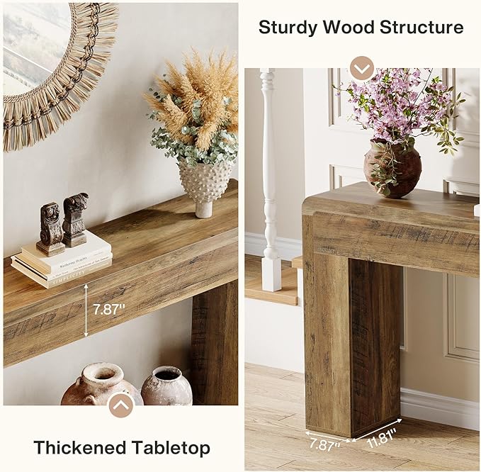 Tribesigns 70.9-Inch Extra Long Console Table, Rustic Wooden Sofa Table Behind Couch, Farmhouse Entryway Console for Living Room, Entryway, Hallway, Foyer (Brown)