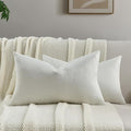FUTEI Cream White Chenille Throw Pillow Covers 12x20 Inch Set of 2,Soft Wide Chevron Textured Lumbar Pillow Cases,Farmhouse Home Decor for Couch Bed Living Room
