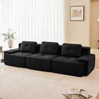 115.3” Black Boneless Couches for Living Room, Modular Sectional Sofa, 3 Seater Comfy Upholstered Deep Seat Corduroy Fabric Cloud Couch No Assembly, Anti-Slip Design