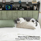 VINGLI Queen Size Headboard Only, Adjustable Upholstered Headboard with 2 Tier Shelves and Pegboard with Charging Stations and LED Lights, Modern Bed Headboard with Storage for Bedroom Decor