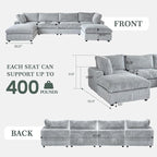 Sectional Couches for Living Room, U Shaped Couch with Chaise Ottoman, 6 Piece Modular Sectional Cloud Couch with Removable Covers, Modern Modular Sofa for Home Office, Gray