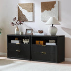 LEYAOYAO 31" Wide Fluted Nightstand with Charging Station, Oversized Extra Large 2 Drawers Night Stand,Black Wood Bedside Table,Tall Bed Side End Tables,Modern Chest of Drawers Dressers for Bedroom