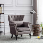 Accent Reading Arm Chairs for Living Room Bedroom, Midcentury Modern Comfy Corner Sofa Chair, Wingback Waiting Room Club Chair with Button Tufted Back &Lumbar Pillow, Velvet Grey