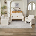 Corduroy Accent Living Room Sets, Modern Upholstered Love Seat with 2 Accent Chairs, Wide Comfy Leisure Chair Sets for Bedroom, Office, White