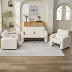 Corduroy Accent Living Room Sets, Modern Upholstered Love Seat with 2 Accent Chairs, Wide Comfy Leisure Chair Sets for Bedroom, Office, White