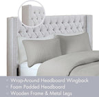 Madison Park Queen Button Tufted Headboard, Adjustable Upholstered Transitional Wingback Headboard, Nailhead Trim, Wooden Frame, Black Metal Legs, Flush Flat Back, Vintage Bedroom Décor Amelia - Grey