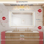 Keonjinn 55” x 36” LED Bathroom Mirror with Frontlit & Backlit, Gold Metal Framed Lighted Mirror with Stepless Dimmable 3-Color Temperatures, Anti Fog, UL-Listed Driver, No Dark Corner