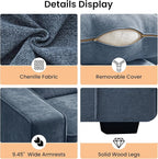 RISAR 71.25" Modern Loveseat Sofa for Living Room, Chenille Couch with Removable Cover & Spring Cushions, Solid Wood Frame, Easy Assembly for Small Spaces (Blue)