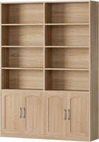 FACBOTALL Bookshelf and Bookcase with Doors, 6 Tier Double Wide Large Bookshelves, Open Display Shelves, 73'' Tall Bookshelf with Storage Cabinets for Home Office, Living Room, Library, Oak