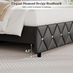 BarnFurin Queen Bed Frame with Diamond Tufted Headboard, Faux Leather Upholstered Bed with Wooden Slats Support, No Box Spring Needed, Mattress Foundation, Easy Assembly, Grey