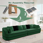 135" Modular Sectional Couch, 4-Seater with Throw Pillows Modern Teddy Fabric Foam Boneless Sofa for Living Room, Oversized with Deep Seat, No Assembly Required,Green