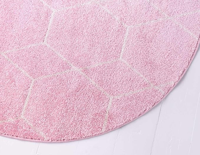 Unique Loom Trellis Frieze Collection Area Rug - Geometric (4' 1" Round, Light Pink/ Ivory)