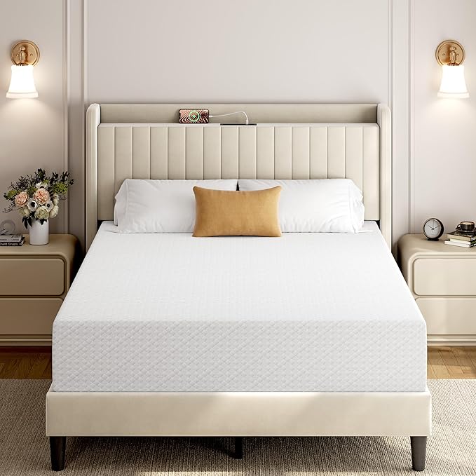 Yaheetech 12 Inch Queen Mattress 3 Foam Layer Cooling Gel Memory Foam Mattresses, Green Tea for Fresher Sleep, Medium Firm, CertiPUR-US Certified, No Fiberglass, Queen Size Mattress in a Box