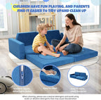 15 Pcs Modular Kids Play Couch, Toddler Couches That Fold Out, Plush Foam Chair for Children’s Playroom, Velvet Fabric Convertible Foam and Floor Cushion for Boys and Girls (Blue,27)