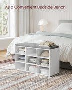VASAGLE CUSTOS Collection - Shoe Bench, Storage Bench with Padded Seat, Entryway Bench with 9 Compartments, for Bedroom, 11.9 x 30.9 x 18.9 Inches, Cloud White and Dove Gray ULHS009W14