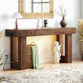 Unikito 63'' Farmhouse Console Table with Power Outlets and Sensor Light, Wooden Entryway Table with Storage, Rectangular Sofa Tables Behind The Couch for Entrance, Hallway, Living Room, Rustic Oak