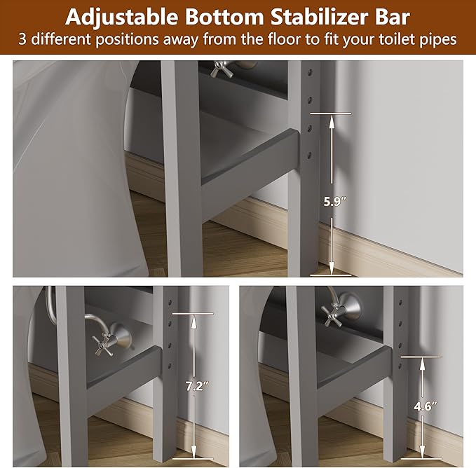 Over-The-Toilet Storage Shelf with Doors, Bathroom Freestanding Organizer Space Saver with Adjustable Shelf, Gray