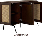 NTC MOSSIC Modern Sideboard with 3 Doors, Natural Rattan Storage Cabinet, Buffet with Metal Legs, Boho Accent Cabinet for Living Room, and Entryway, Effortless Assembly - Dark Walnut
