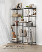 SONGMICS 5-Tier Bathroom Shelf, Storage Rack for Small Space, with 5 PP Shelf Liners, Removable Hook, Extendable Design, Ink Black and Translucent ULGR23BK