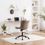 YOUNIKE Khaki Comfy Home Office Desk Chair with Wheels Armless Vanity Chair with Back Ergonomic Modern Leather Upholstered Rolling Task Chair Small Cute Sewing Chair No Arms Wide Swivel Adjustable