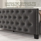 LARMACE Queen Size Bed Frame Velvet Upholstered Platform Bed with Wingback Headboard & Footbaord, Deep Button Tufted Bed Frame with Wood Slats Support, No Box Spring Needed, Grey