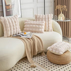 Neelvin Beige Faux Fur Cozy Soft Plaid Decorative Throw Pillow Covers 22x22 inch Set of 2,Velvet Pillowcase Cushion Case for Sofa Couch