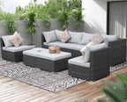 NICESOUL 8 Person Outdoor Patio Furniture Set, Extra Large Wicker Sectional Sofa with Ottoman, All-Weather Wide and Deep Seating Conversations for Outside Garden, 29.3'' High Back Comfy Couches,Grey