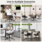 Rattan Office Chair, Criss Cross Legged Office Desk Chairs with Wheels, PU Leather Adjustable Swivel Walnut Task Chair with Wide Seat, Ergonomic Mid Back Computer Chair for Meeting Room, Home