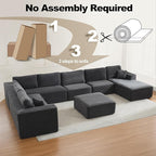 Modular Sectional Cloud Couch for Living Room,Modern Boneless Couche Set with Plush Corduroy,Comfy Floor Sofa with Memory Foam,Stupendous U Shaped Sofa with Ottoman,No Assembly Required,Grey