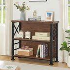 HOMBAZAAR Book Shelf,3 Tier Small Bookshelf with Metal Frame and Backboard,Rustic Brown Deep Bookcase with Engineered Wood Shelves,Short Shelf Bookcase for Living Room,Bedroom and Office