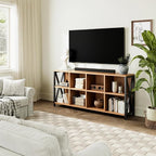 63" 8 Cube Horizontal Bookshelf Long Bookshelf Wood Cube Storage Organizer Rustic Wood Cubby Bookcase for Living Room Walnut