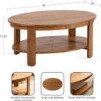 Kate and Laurel Foxford Modern Tiered Oval Coffee Table; 38 x 24 x 18; Natural Brown; Transitional Two-Tier Living Room Table with Storage and Resilient Wood Construction
