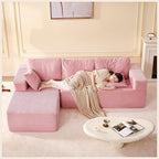 107" Boneless Couch with Deep Seat, Modular Sectional Sofa, Cloud Sectional Couch for Living Room, No Assembly Required, Corduroy, L-Shape Left，Pink