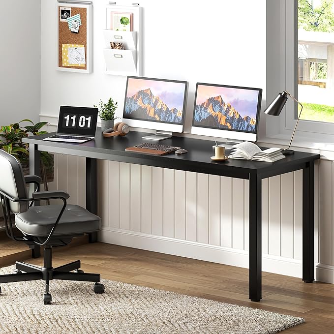 Need 63 Inch Large Computer Desk - Modern Simple Style Home Office Gaming Desk, Basic Writing Table for Study Student, Black Metal Frame, Black