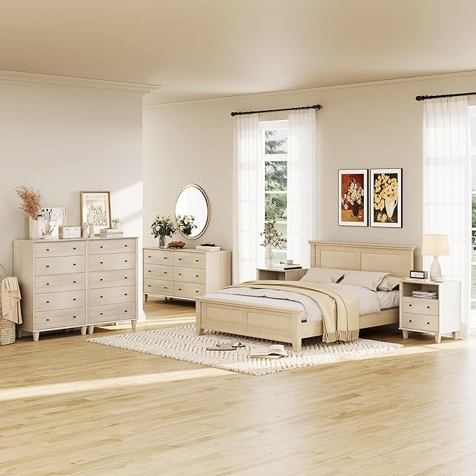 10 Drawer Dresser for Bedroom, 2 in 1 Tall Modern Chest of Drawers, Beveled Profile Design, Wood Drawer Organizer for Bedroom, Living Room, Hallway and Entryway,Oak