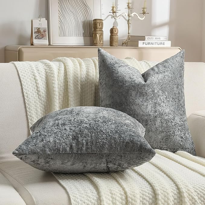 FUTEI Dark Grey Flannel Throw Pillow Covers 12x20 Inch Set of 2,Soft Dimensional Textured Lumbar Pillow Cases,Modern Home Decor for Couch Living Room