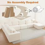 Modular Sectional Cloud Couch for Living Room,Modern Boneless Couche Set with Plush Corduroy,Comfy Floor Sofa with Memory Foam,Stupendous U Shaped Sofa with Chaise,No Assembly Required,Beige