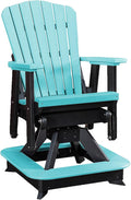 DutchCrafters Slat Fan Back Poly Balcony Adirondack Swivel Glider with Footrest Outdoor Patio Chair (Black & Aruba Blue)