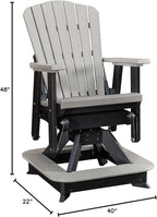 DutchCrafters Slat Fan Back Poly Balcony Adirondack Swivel Glider with Footrest Outdoor Patio Chair (Black & Light Gray)