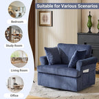 Karl home 39" Swivel Accent Chair,Oversized Seat Armchair W/2 Pillows and 4 Pockets,Modern Upholstered Corduroy Barrel Chair,Comfy Single Sofa for Living Room,Reading,Bedroom and Office-Dark Blue