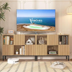 Vabches Fluted Short Bookcase, 6 Cube Storage Organizer with Doors, Modern 2-Tier Open Bookshelf for Home and Office, Wood Floor Standing Display Cabinet Rack, Natural