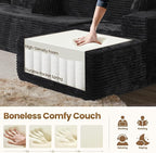 Cloud Sectional Couch with Chaise, Boneless U-Shaped Cloud Couch with Deep Seat, Soft Plush Modern Minimalist Sofa, Assembly Free Modular Floor Sofa for Office Living Room Apartment, Black