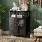 HITNET Black Bathroom Storage Cabinet, Freestanding Bamboo Floor Cabinet 4 Tier Tall Kitchen Cupboard with Door and Shelves