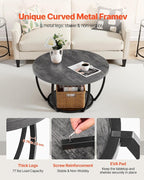 VEVOR Coffee Table, Modern Round Coffee Table, 2 Tiers Wooden Circle Center Desk with Open Storage, Minimalist Sturdy Metal Frame Accent End Desk for Living Room, Office, Easy Assembly, Grey