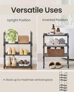 SONGMICS Shoe Rack, 3-Tier Shoe Organizer, Metal Storage Shelf, Upright or Upside Down, for 4-8 Pairs, Stackable, for Entryway, 11.8 x 16.7 x 21.5 Inches, Black ULSA003B01