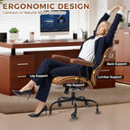 BEWISHOME Ergonomic Home Office Chair, Mid-Century Modern Brown Leather Desk Chair with Robber Casters Lumbar Support Adjustable Height Rolling Swivel Chair Executive Task Armrests BBY01Z