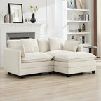 76'' Cloud Deep Seat Loveseat Sofa, Upholstered Chenille Modular 3-Seats Sectional Sofa Couch with Movable Ottoman, Modern Comfy Settee Loveseat for Living Room Set, Small Apartment, Beige